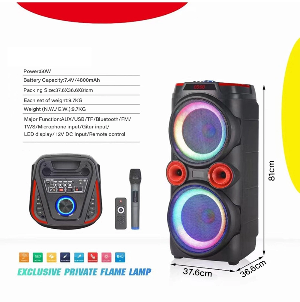 Wholesale Speaker Stock Outdoor 8 Inch Woofer FM USB Portable RGB Lighting Portybox Karaoke Speaker with Wired Mic