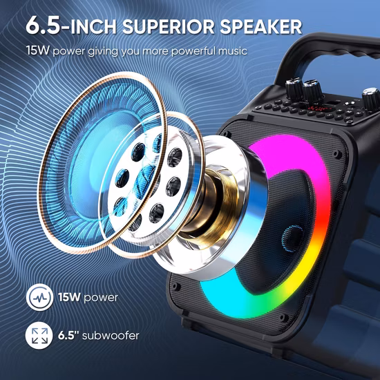 Wholesale Speaker Stock Outdoor 8 Inch Woofer FM USB Portable RGB Lighting Portybox Karaoke Speaker with Wired Mic